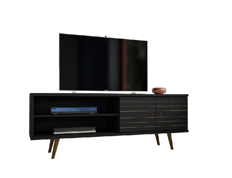 Manhattan Comfort Liberty 62.99" Mid Century - Modern TV Stand with 3 Shelves and 2 Doors in Black