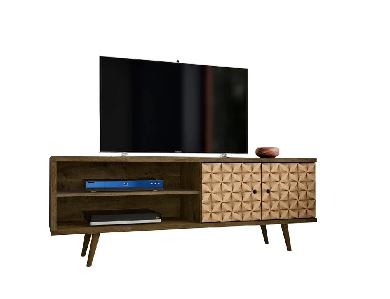 Manhattan Comfort Liberty 62.99" Mid Century - Modern TV Stand with 3 Shelves and 2 Doors in Rustic Brown and 3D Brown Prints