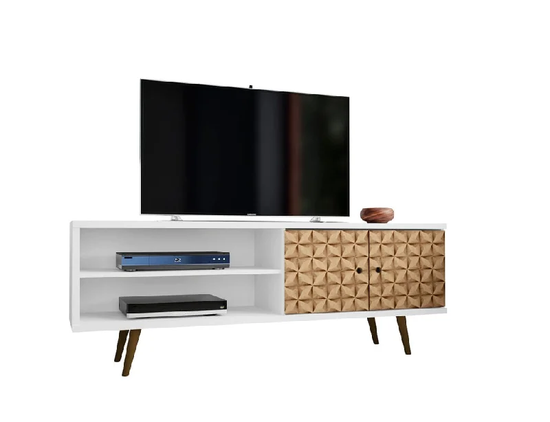 Manhattan Comfort Liberty 62.99" Mid Century - Modern TV Stand with 3 Shelves and 2 Doors in White and 3D Brown Prints