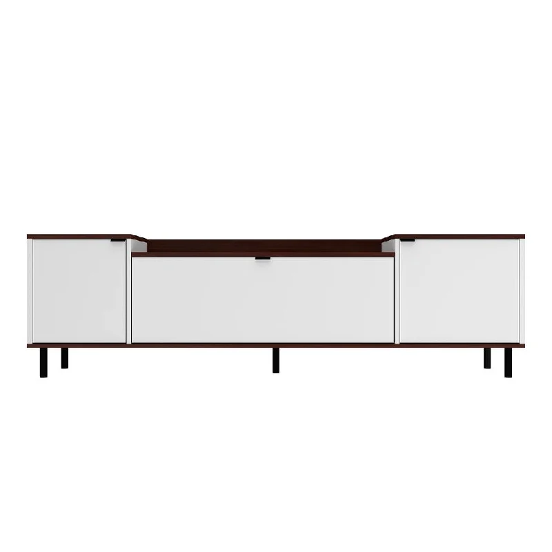 Manhattan Comfort Mosholu 66.93 TV Stand in White and Nut Brown