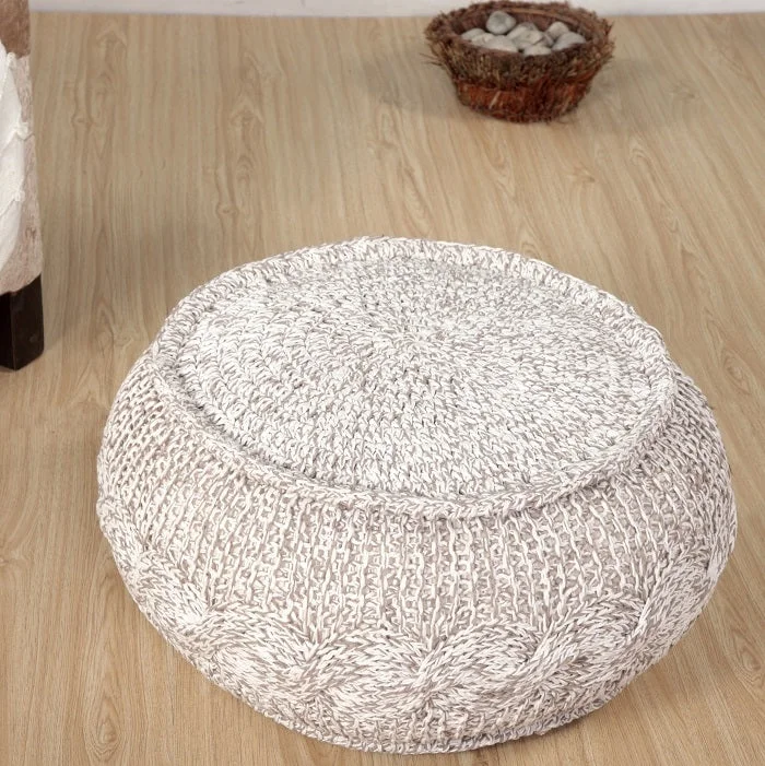 Mélange Cable Knit Pouf Ottoman