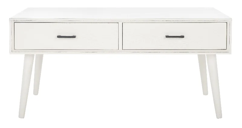 Miriam Mid Century 2 Drawer Coffee Table - Distressed White