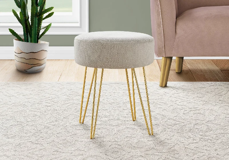 Monarch Ottoman Beige Fabric Gold Metal Legs