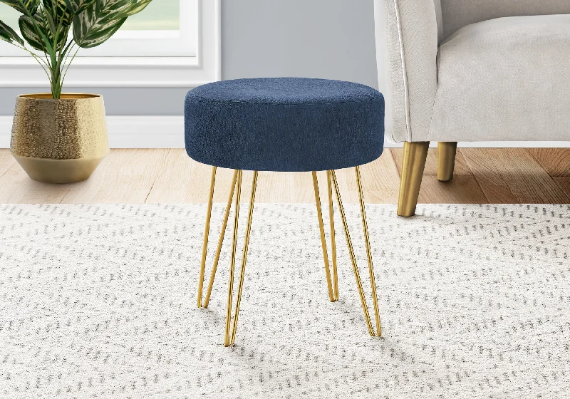 Monarch Ottoman Blue Fabric Gold Metal Legs