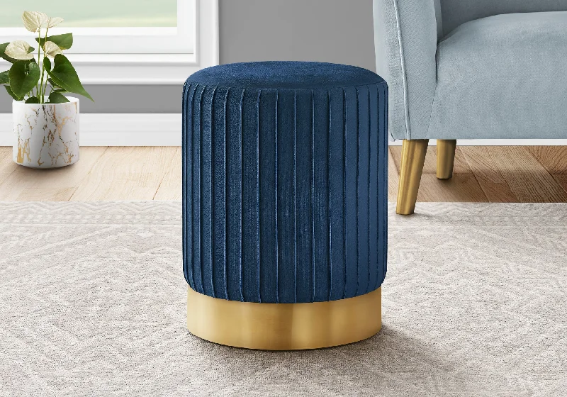 Monarch Ottoman Blue Velvet Gold Metal Base