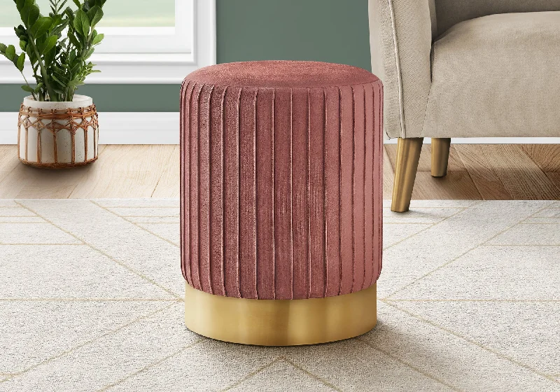 Monarch Ottoman Dark Pink Velvet Gold Metal Base