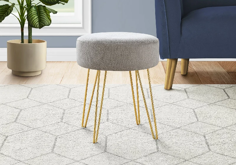 Monarch Ottoman Grey Fabric Gold Metal Legs