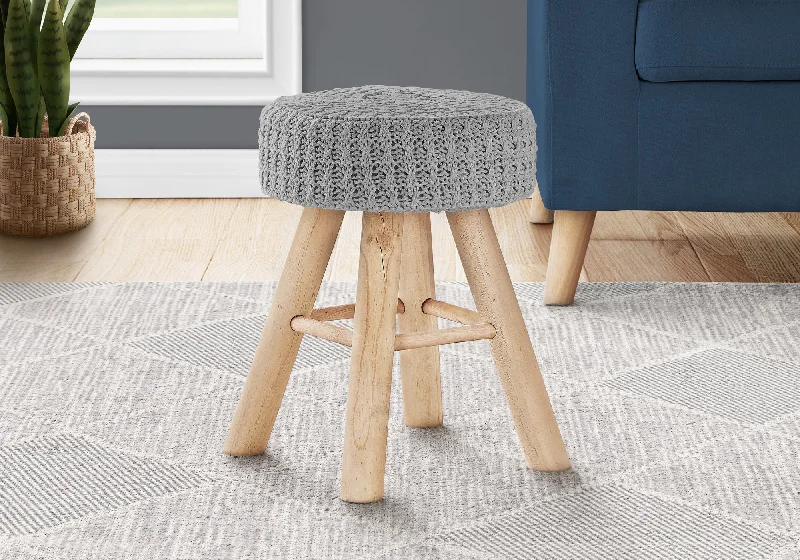 Monarch Ottoman Grey Knit Natural Wood Legs