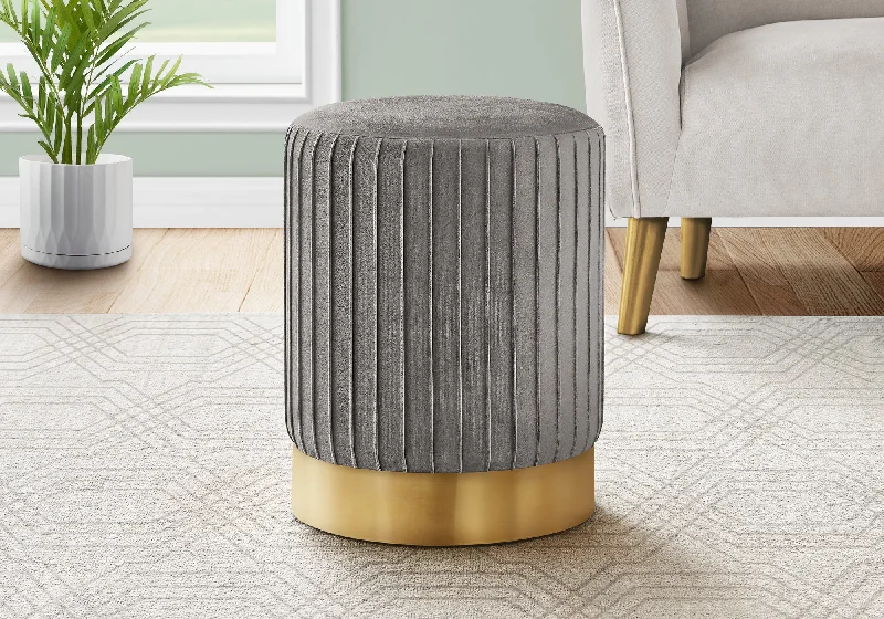 Monarch Ottoman Grey Velvet Gold Metal Base