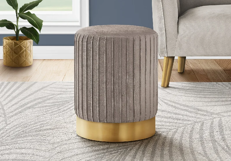 Monarch Ottoman Light Brown Velvet Gold Metal Base