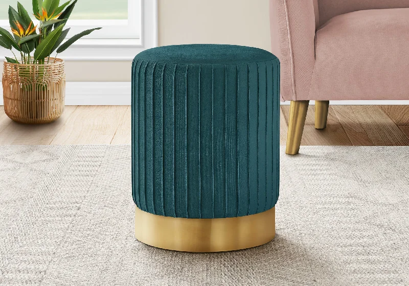 Monarch Ottoman Turquoise Velvet Gold Metal Base