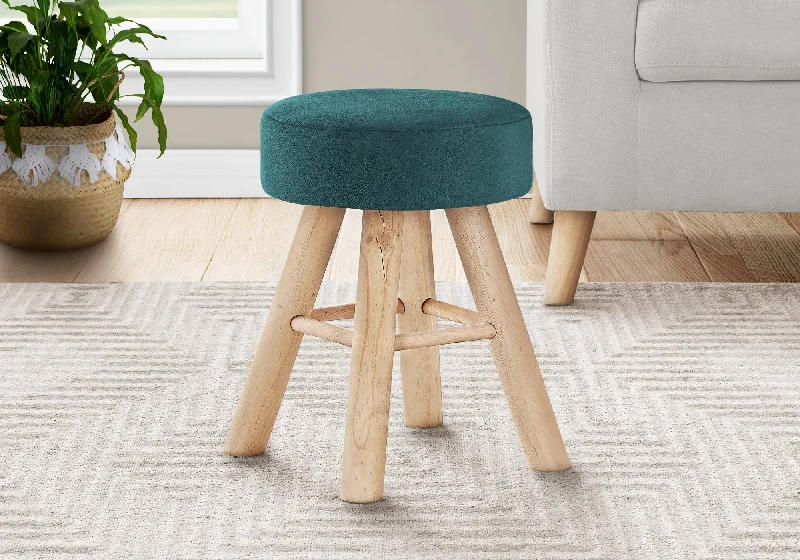 Monarch Ottoman Turquoise Velvet Natural Wood Legs