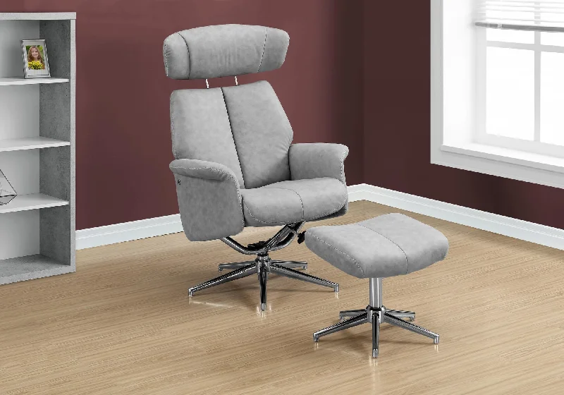 Monarch Reclining Chair - 2Pcs Set/Grey Swivel -Adjust Headrest