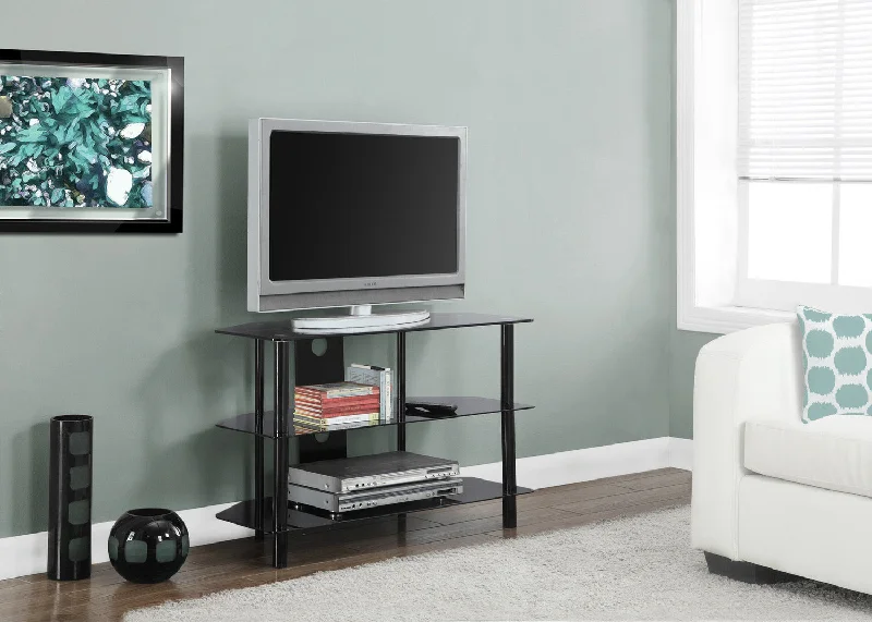 Monarch TV Stand - 36"L - Black Metal With Tempered Black Glass