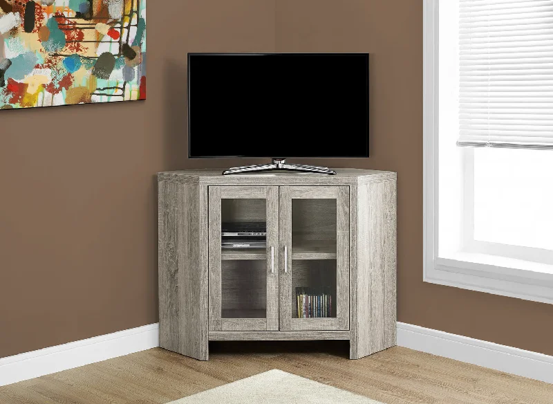 Monarch TV Stand - 42"L - Dark Taupe Corner With Glass Doors