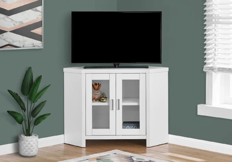 Monarch TV Stand 42"L/White Corner With Glass Doors