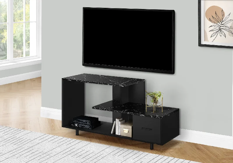 Monarch Tv Stand 48"L Black Black Marble Top 1 Drawer