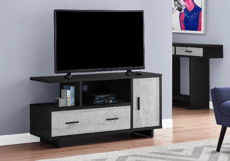 Monarch TV Stand 48"L/Black/Grey Reclaimed Wood-Look