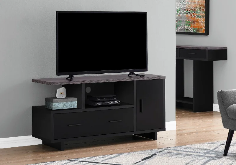 Monarch TV Stand 48"L/Black/Grey Top With Storage