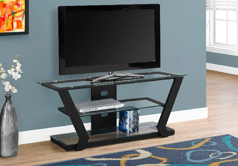 Monarch TV Stand - 48"L - Black Metal With Tempered Glass