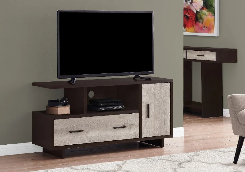 Monarch TV Stand 48"L/Cappuccino/Taupe Reclaimed Wood-Look