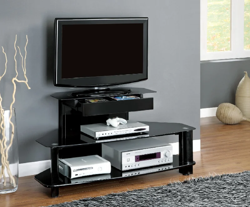 Monarch TV Stand - 48"L - Glossy Black Wood - Metal - Tempered