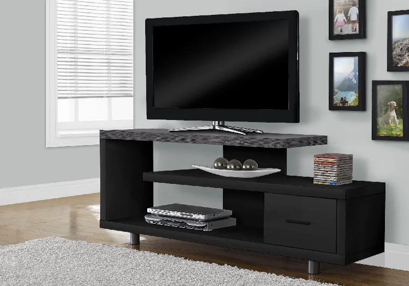 Monarch TV Stand - 60"L/Black/Grey Top With 1 Drawer