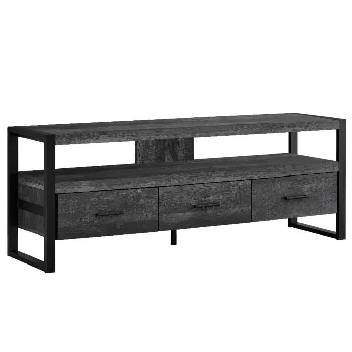 Monarch TV Stand 60"L Black Reclaimed Wood-Look 3 Drawers