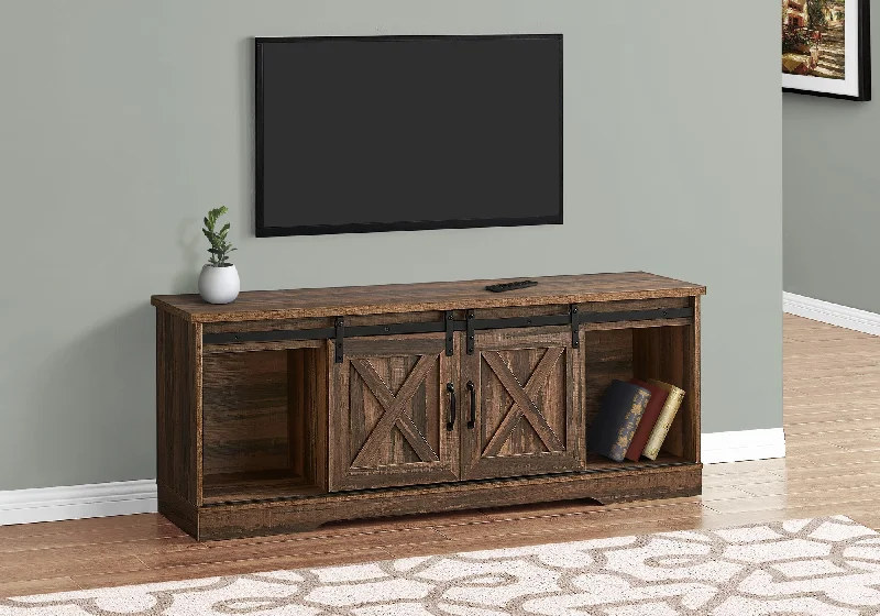 Monarch Tv Stand 60"L Brown Reclaimed-Look 2 Sliding Doors