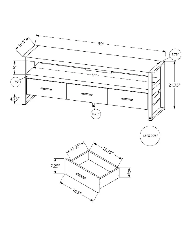 Monarch TV Stand 60"L Brown Reclaimed Wood-Look 3 Drawers