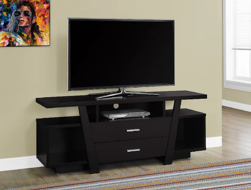 Monarch TV Stand - 60"L - Cappuccino With 2 Storage Drawers