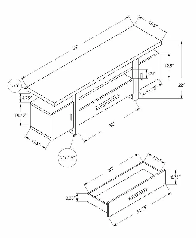 Monarch Tv Stand - 60"L Cement-Look Top