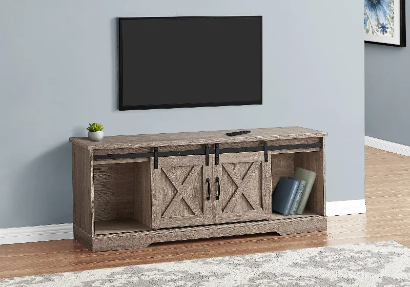 Monarch Tv Stand 60"L Dark Taupe With 2 Sliding Doors