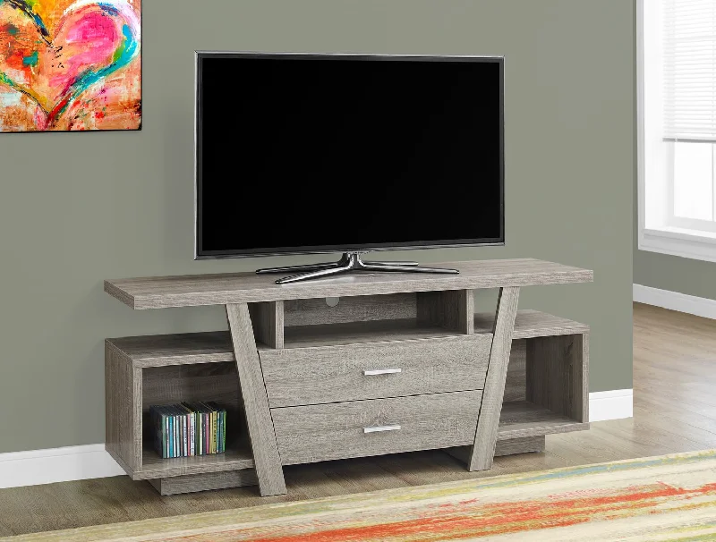 Monarch TV Stand - 60"L - Dark Taupe With 2 Storage Drawers