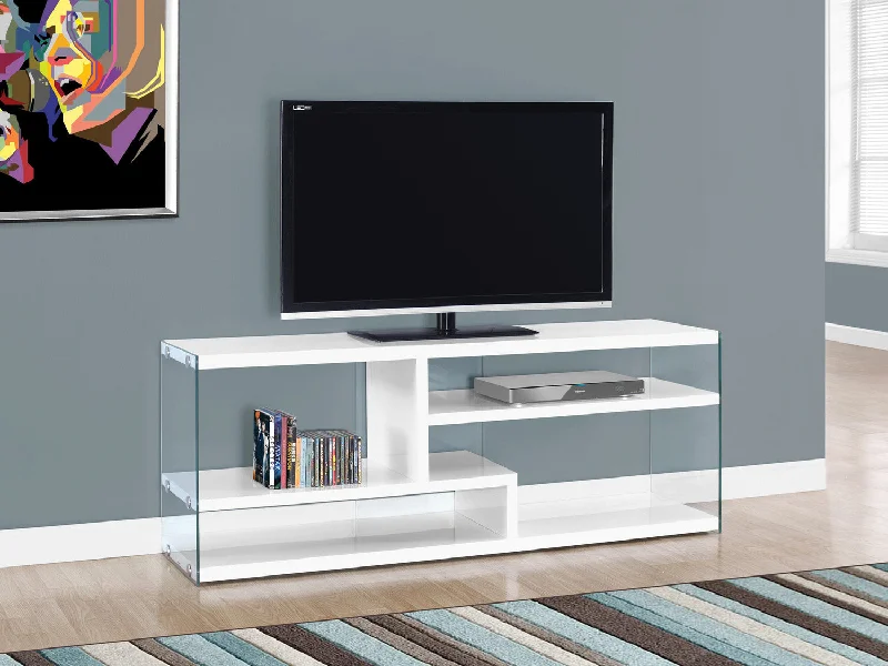 Monarch TV Stand - 60"L - Glossy White With Tempered Glass