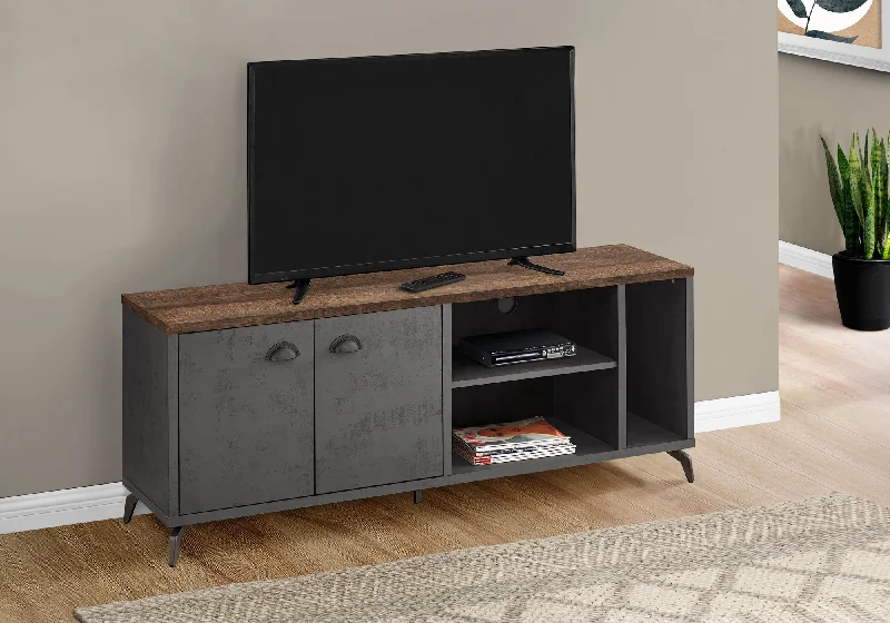 Monarch Tv Stand 60"L Grey Concrete Medium Brown Reclaimed