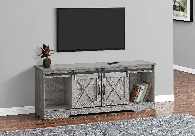 Monarch Tv Stand 60"L Grey With 2 Sliding Doors