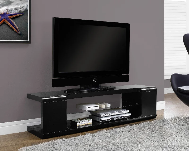 Monarch TV Stand - 60"L - High Glossy Black With Tempered Glass