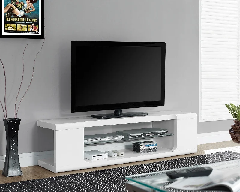 Monarch TV Stand - 60"L - High Glossy White With Tempered Glass