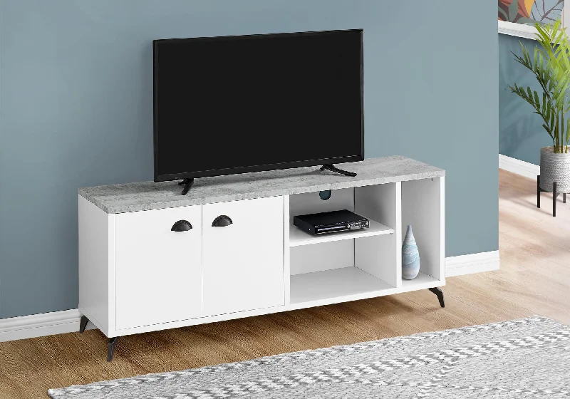 Monarch Tv Stand 60"L White Grey Cement-Look Top