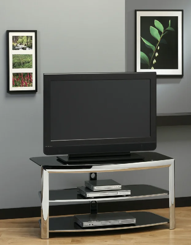 Monarch TV Stand - Chrome Metal - Black Tempered Glass