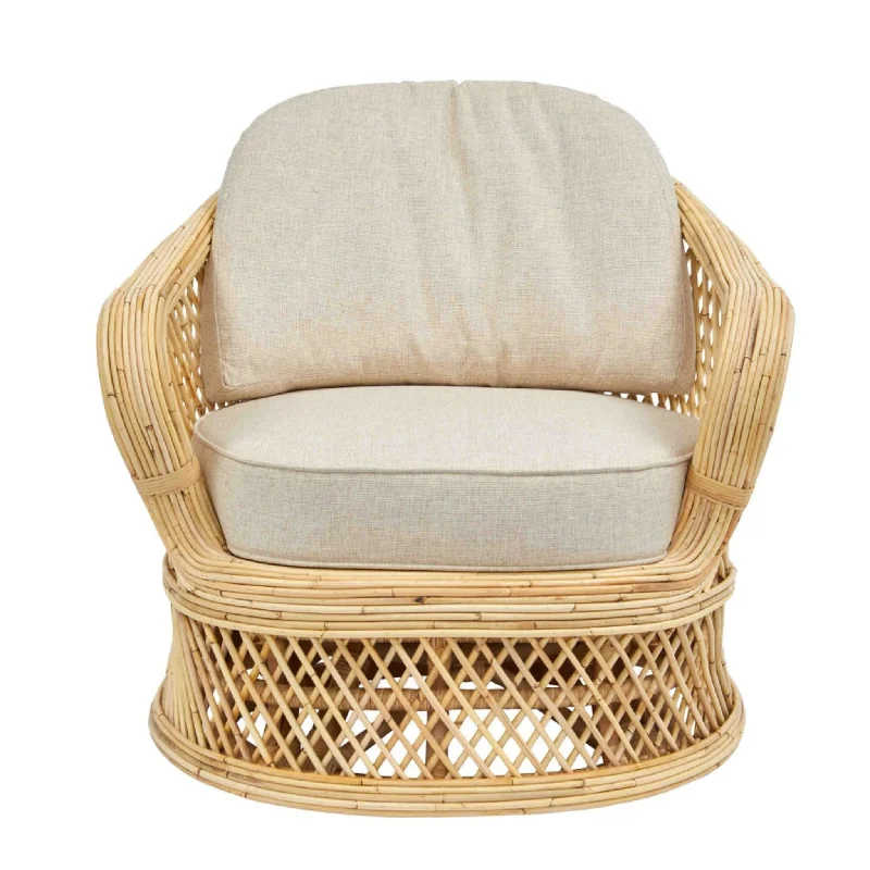 Rattan Swivel Arm Chair With Cushions