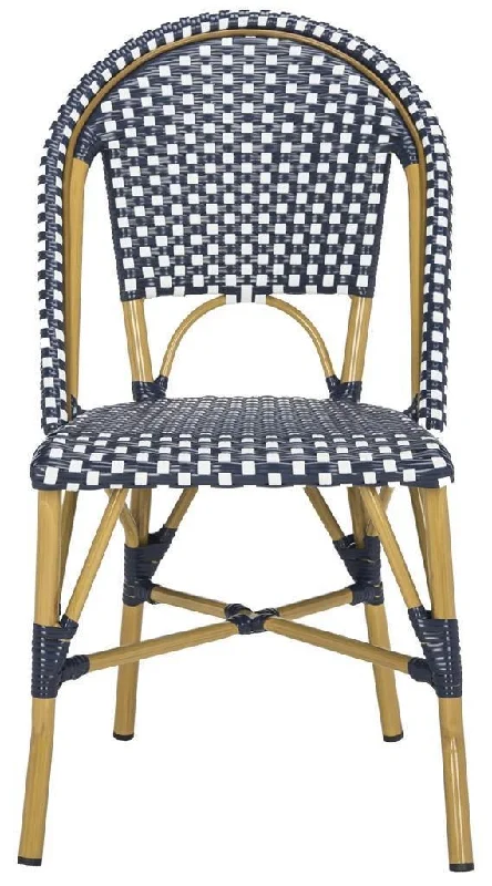 Navy and White Indoor-Outdoor French Bistro Stacking Side Chair