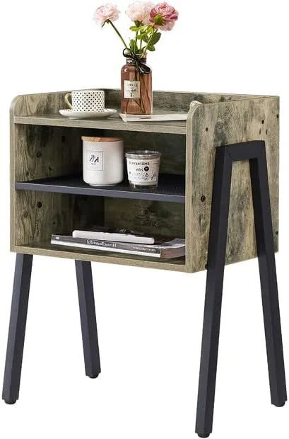 VECELO Nightstand Industrial Side End Table Accent Furniture with 2-Tier Open Storage Compartments