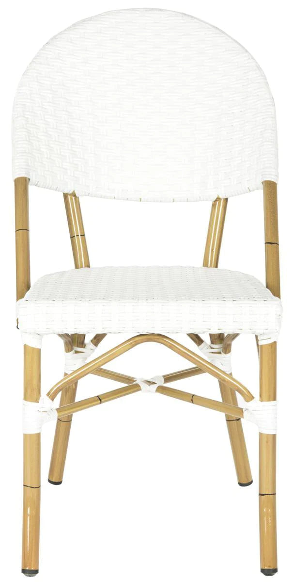 Off White Indoor-Outdoor Stacking Side Chair With Faux Bamboo Frame