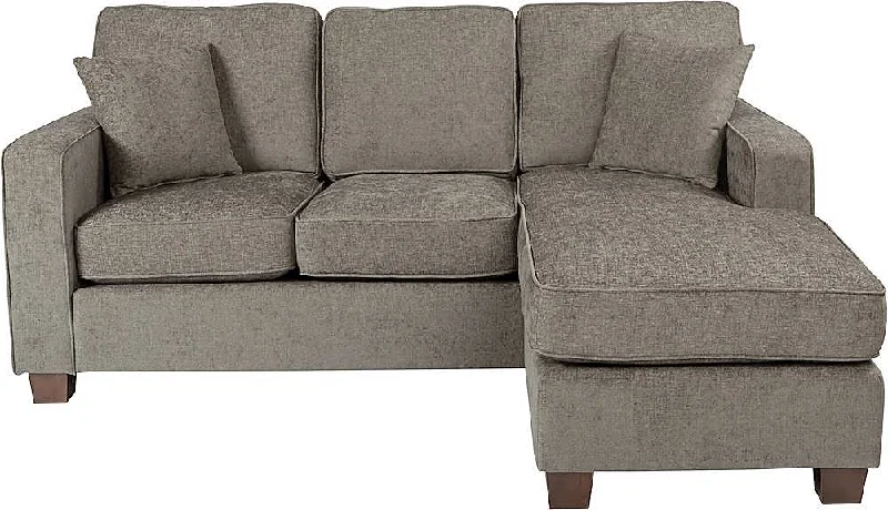 OSP Home Furnishings Russell Sectional in Taupe fabric with 2 Pillows and Coffee Finished Legs Gray