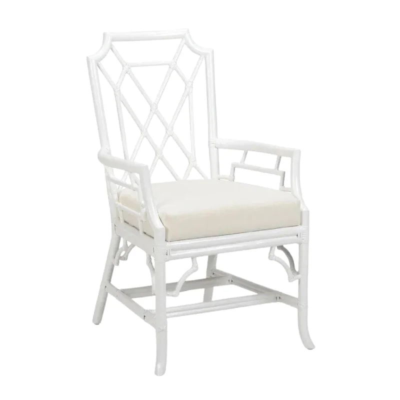 Palm Beach Rattan Fretwork Arm Chair in White