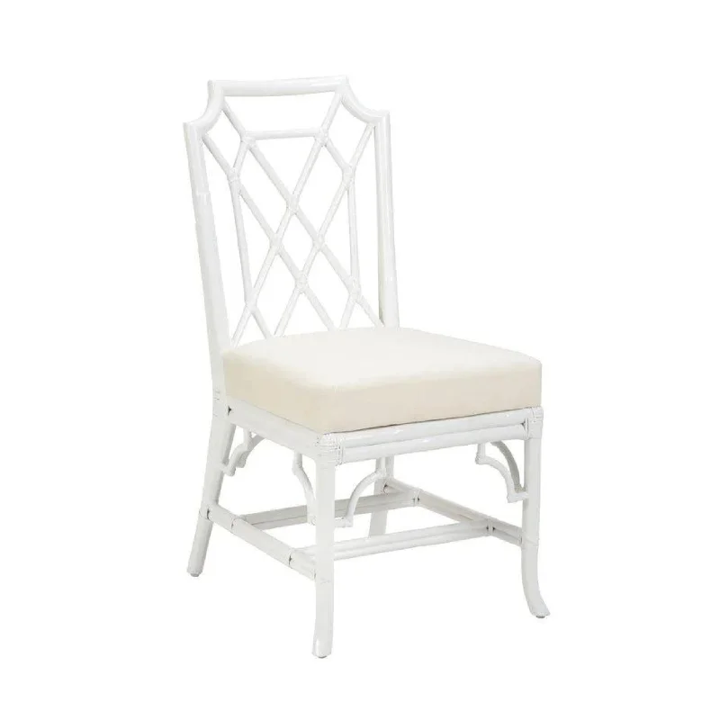 Palm Beach Rattan Fretwork Side Chair in White