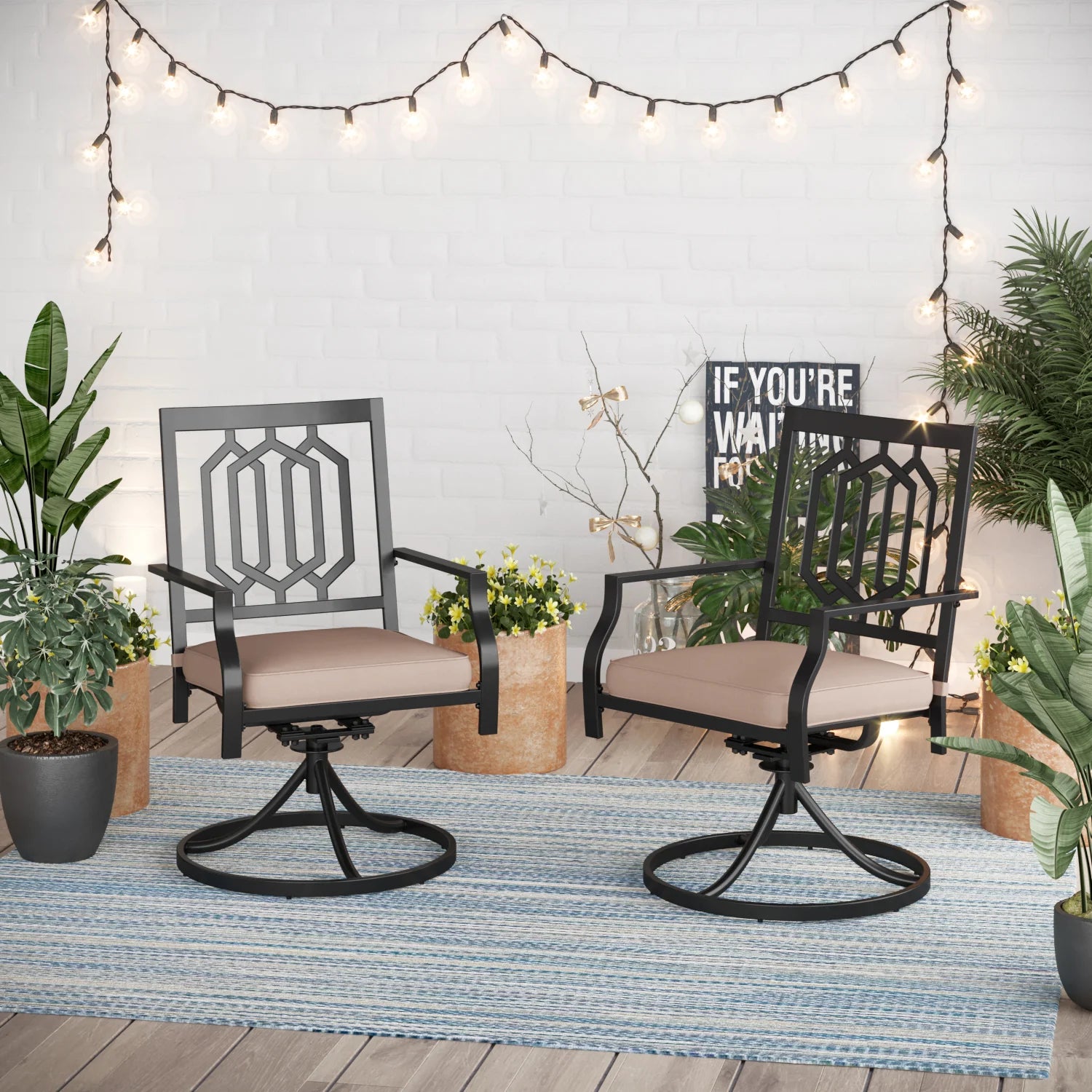 Phi Villa Outdoor Metal Dining Chairs fits Garden Backyard Chairs Furniture - Set of 2 - $140