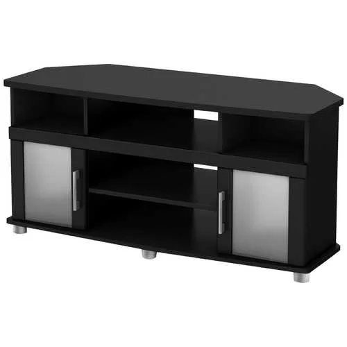 Black Corner TV Stand with Frosted Glass Doors